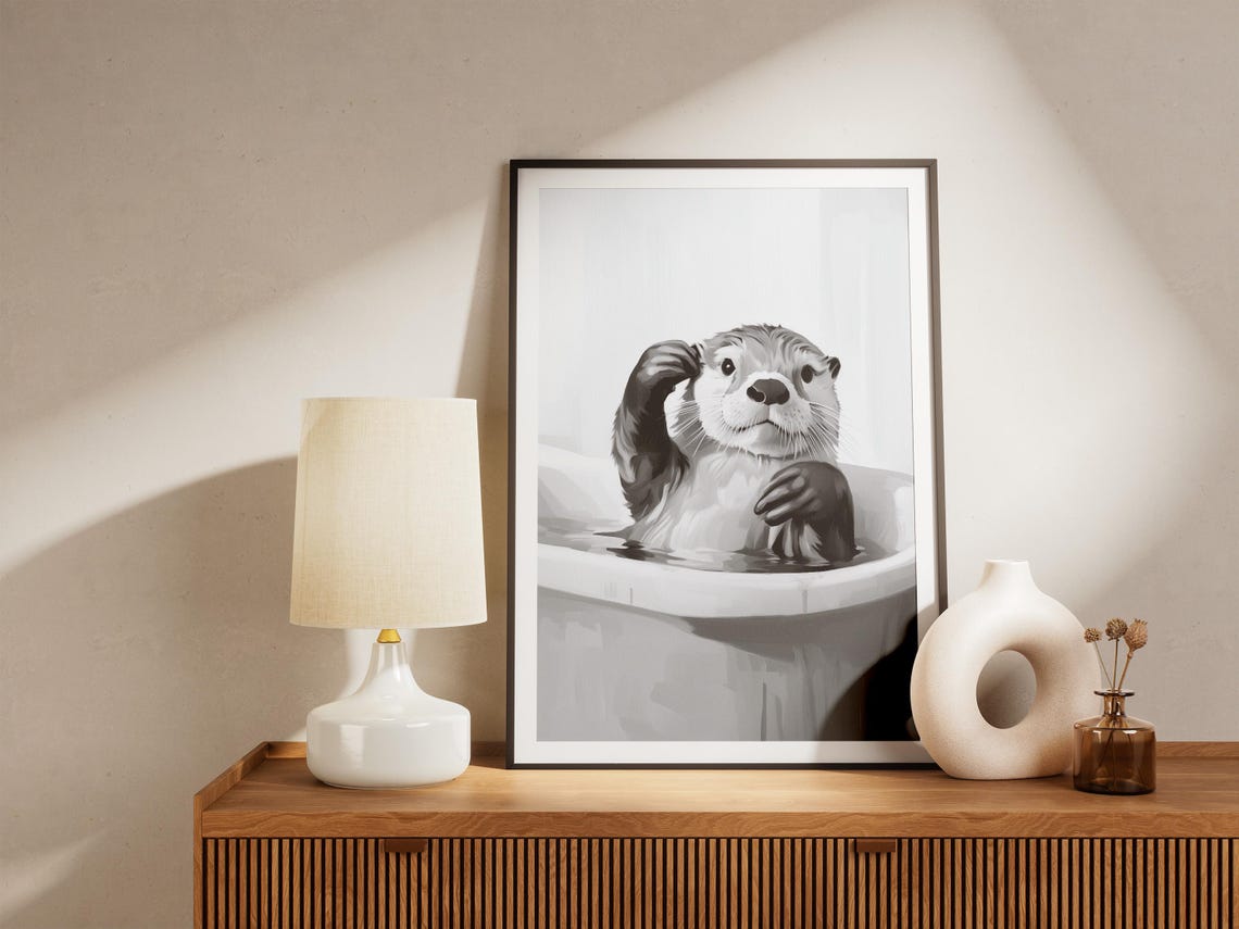 Sea Otter Bathtub Poster Bubble Bath Art Print Bathroom Wall Decor Cute Animal Funny Gift Home Artwork - Image 4