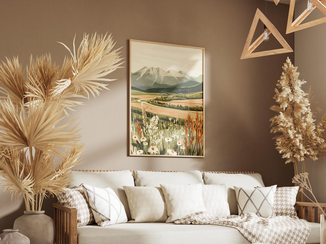 Snowy Mountain Range Over Wildflower Meadow Country Vista Poster - Image 3