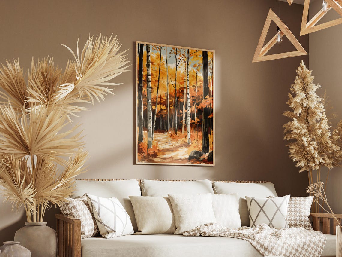 White Birch Trees In Golden Autumn Woods Sunlit Trail Poster - Image 3
