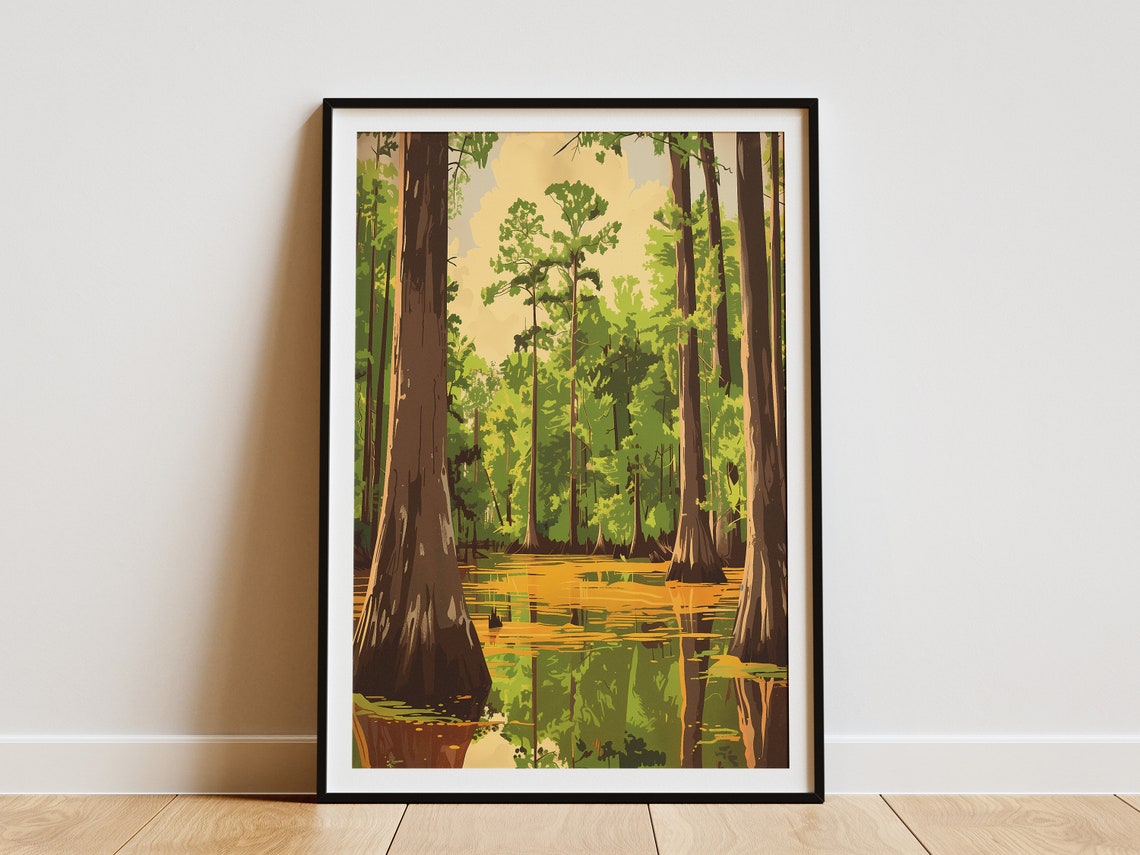 Congaree National Park Cypress Swamp Reflection Vintage Travel Poster