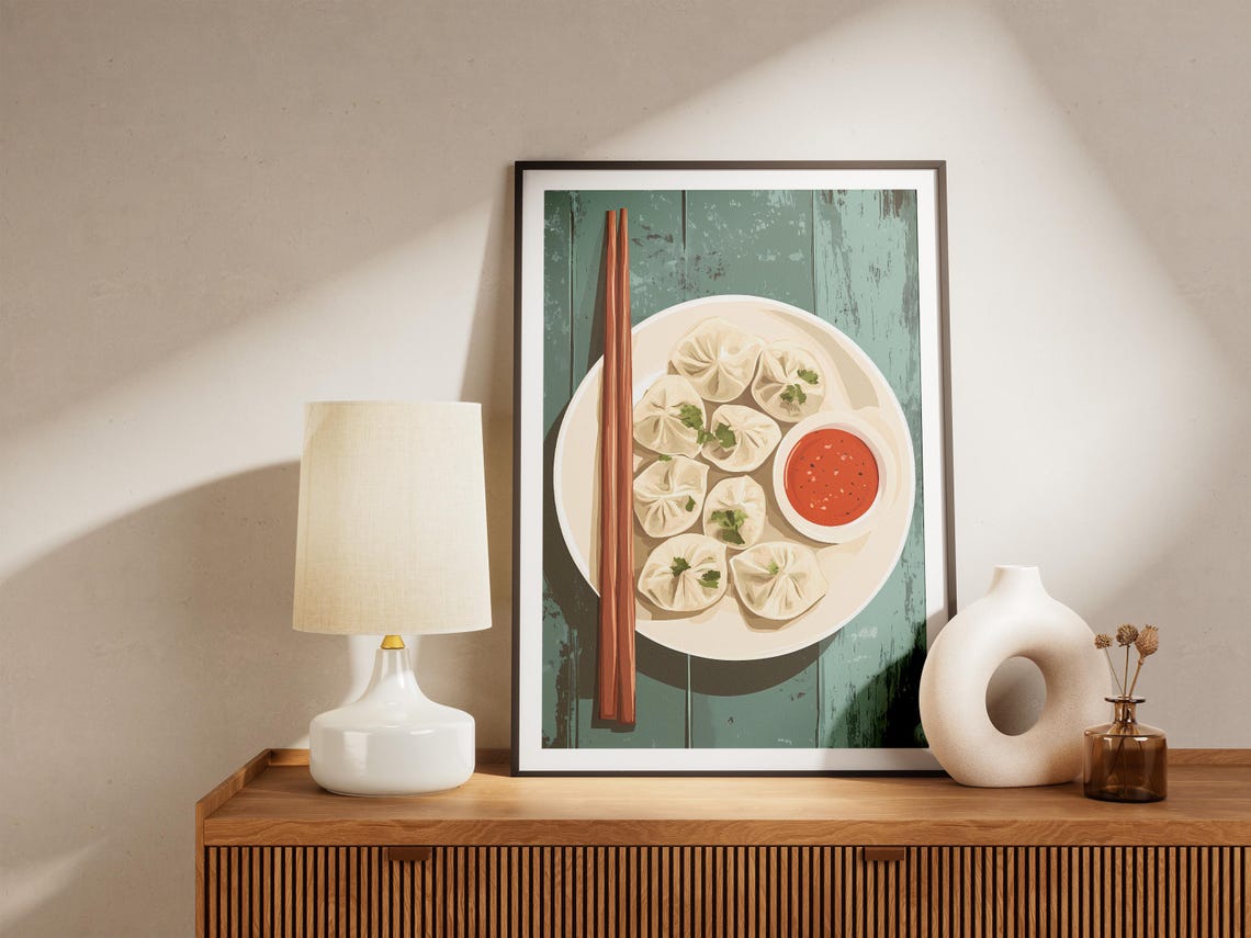 Steamed Dumplings Asian Food Flat Lay Kitchen Illustration Poster - Image 5