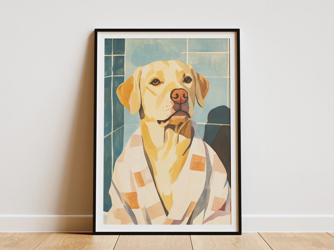 Labrador Retriever in Patchwork Bathrobe Cozy Dog Art Poster