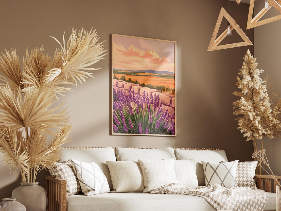 Lavender Field And Stone Wall At Sunset Countryside Scene Poster - Image 3