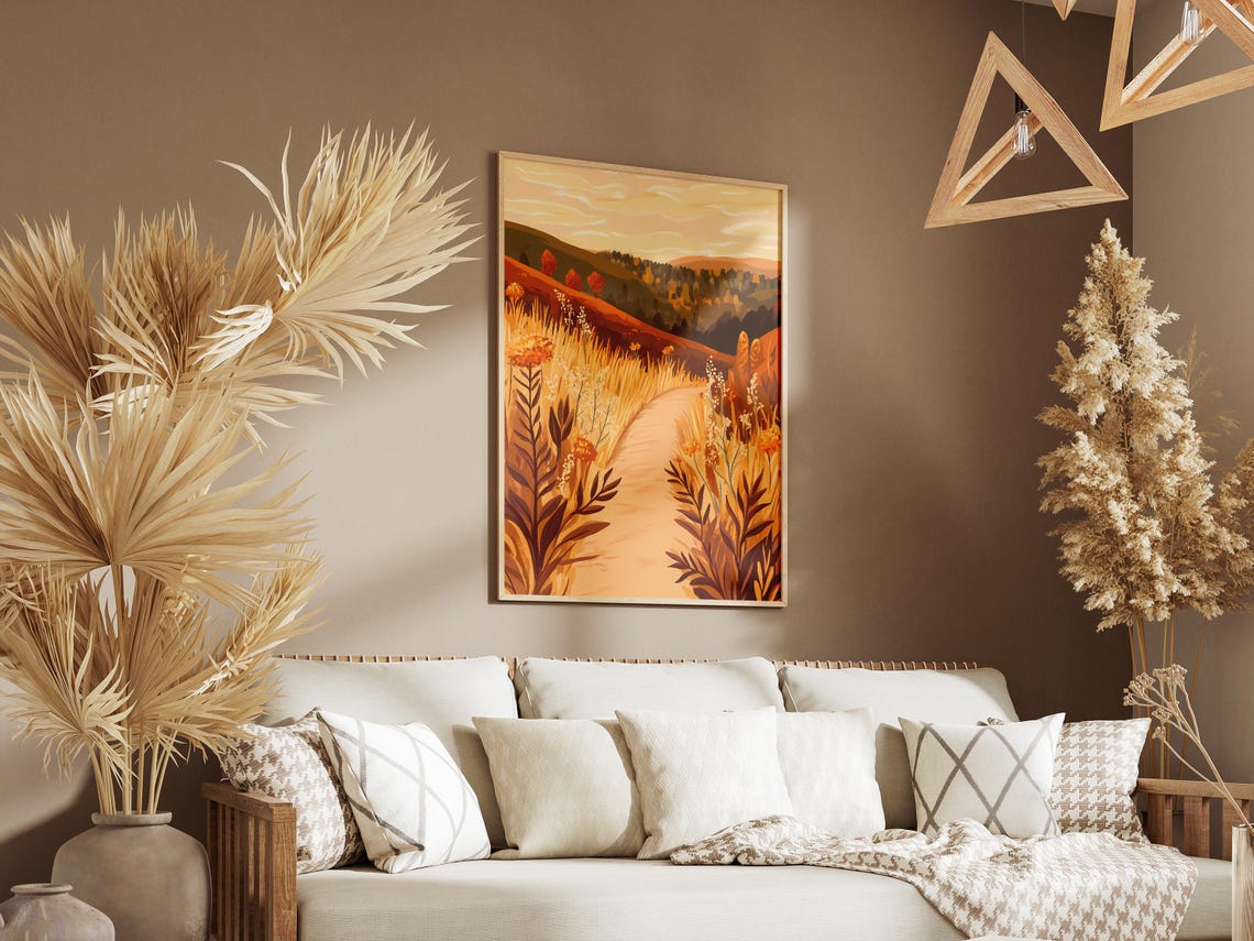 Autumn Golden Path Through Wildflower Field Hiking Trail Poster - Image 4