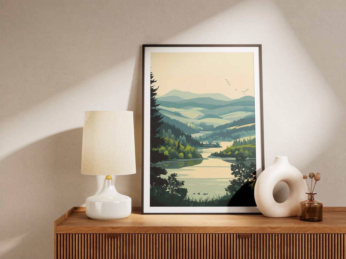 Srebarna Nature Reserve Lake Reeds Green Rolling Hills Art Poster - Image 5
