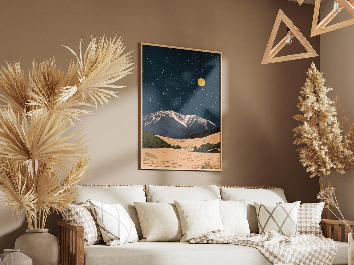 Great Sand Dunes Colorado Moonlit Desert Mountain Starry Night Art Poster - Image 3