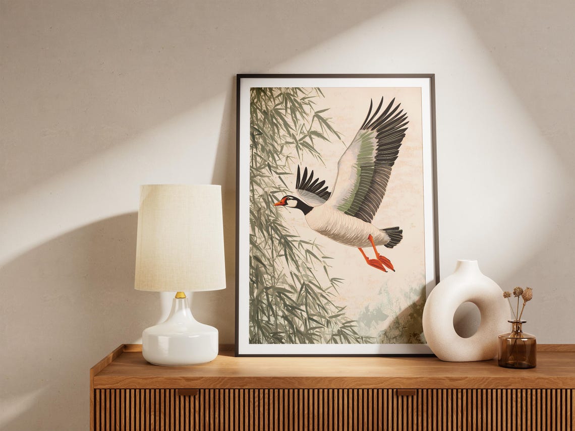 Wild Goose In Flight Beside Bamboo Asian Painting Bird Poster - Image 5