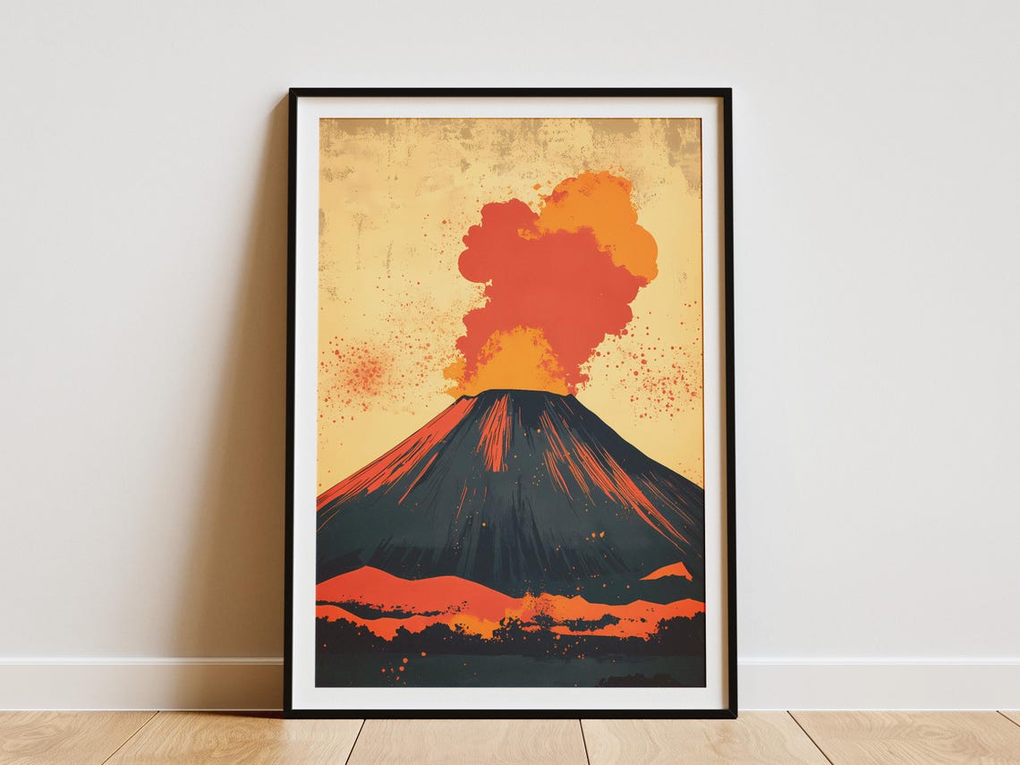 Yasur Volcano Vanuatu Eruption Ash Plume Abstract Art Poster