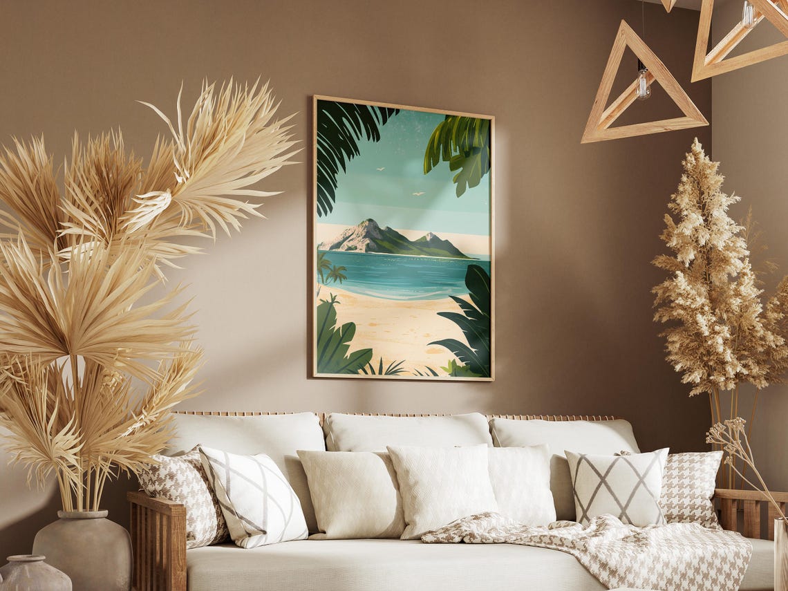 Tropical Island Across A Turquoise Bay Vintage Travel Poster - Image 3