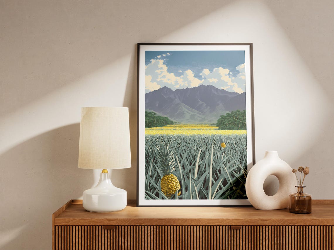 Pineapple Field Landscape With Ripe Fruit And Mountain Backdrop Poster - Image 4
