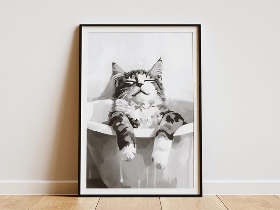 Bengal Cat In Bathtub Poster Print Cute Kitten Wall Art Feline Bathroom Decor Whimsical Pet Portrait Animal Lover Gift Funny