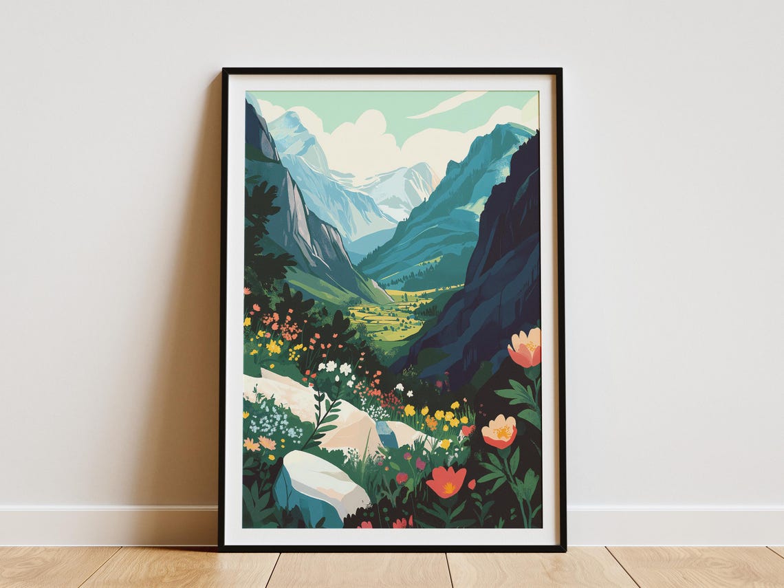 Valley Of Flowers Blooming Meadows Himalayan Valley India Poster