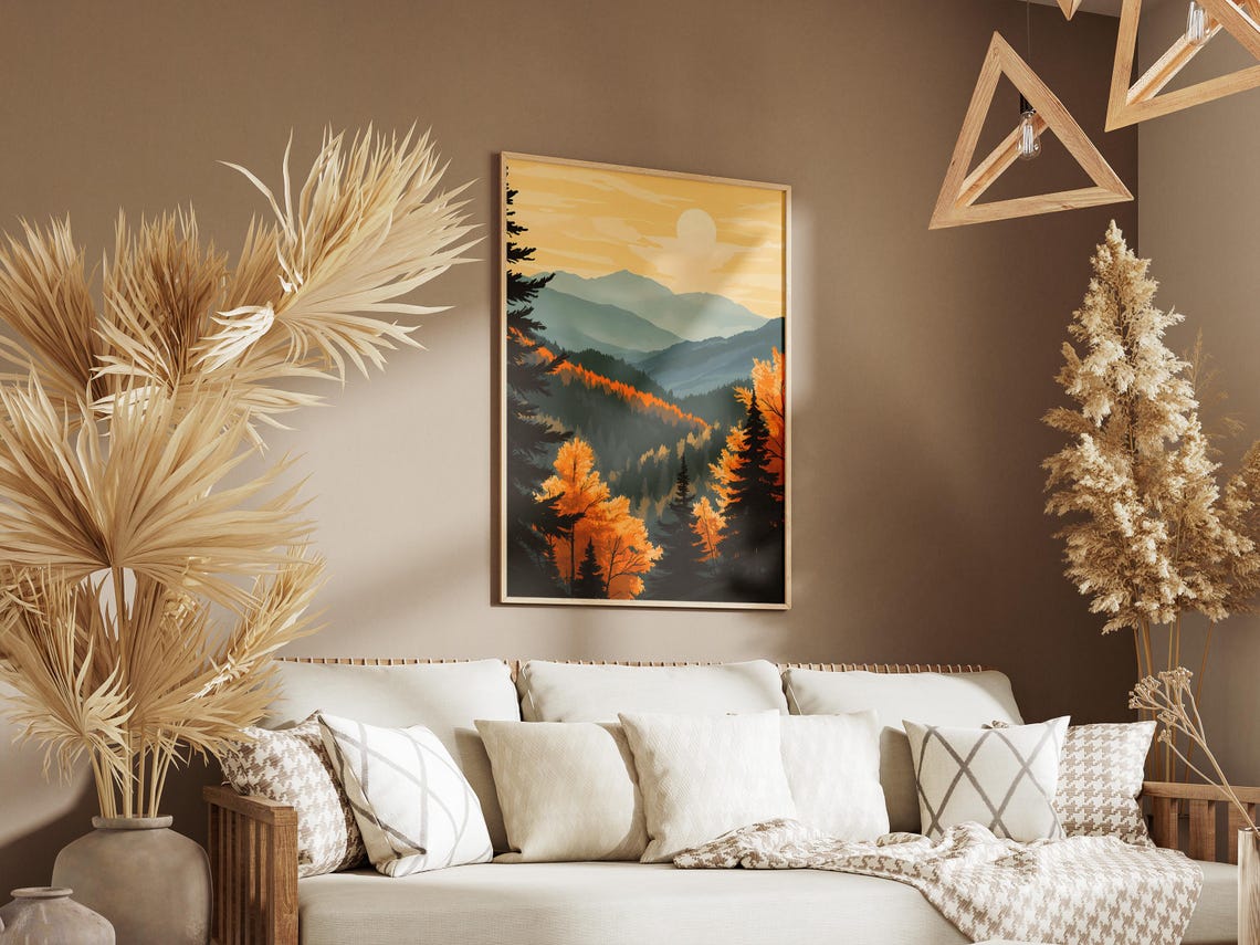 Smoky Mountains National Park Autumn Forest Misty Ridges Poster - Image 3