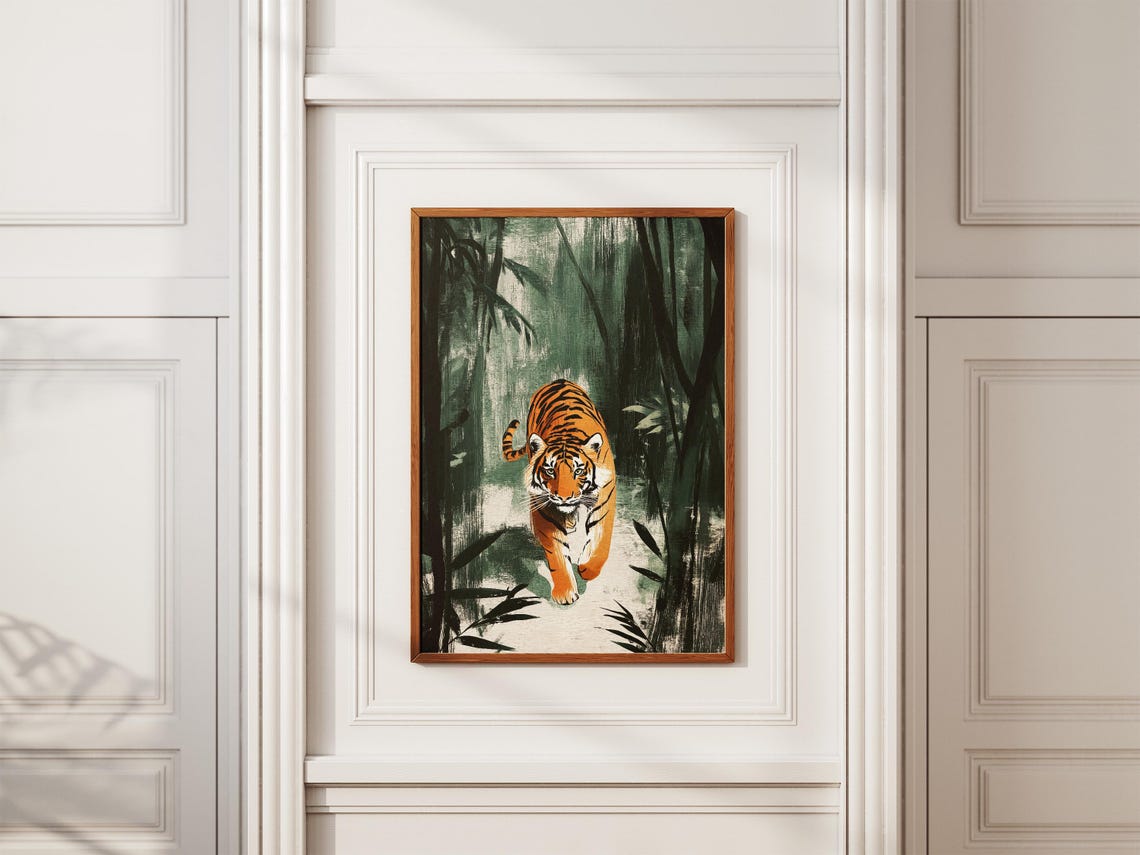 Tiger Walking Through A Dark Bamboo Forest Dramatic Wildlife Poster - Image 2