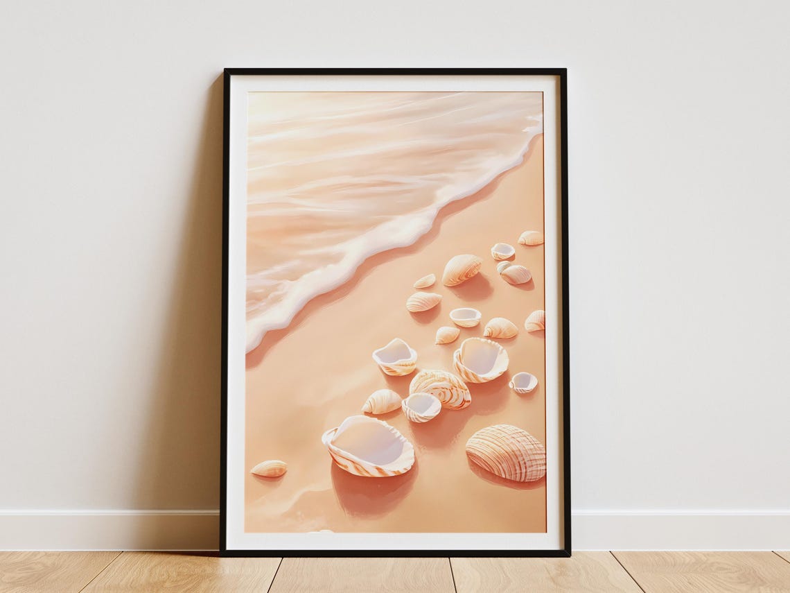 Seashell Beach Poster Coastal Wall Art Summer Beach Print Ocean Decor Sandy Shore Seashell Artwork Beach Home Decor Coastal Scene Summer