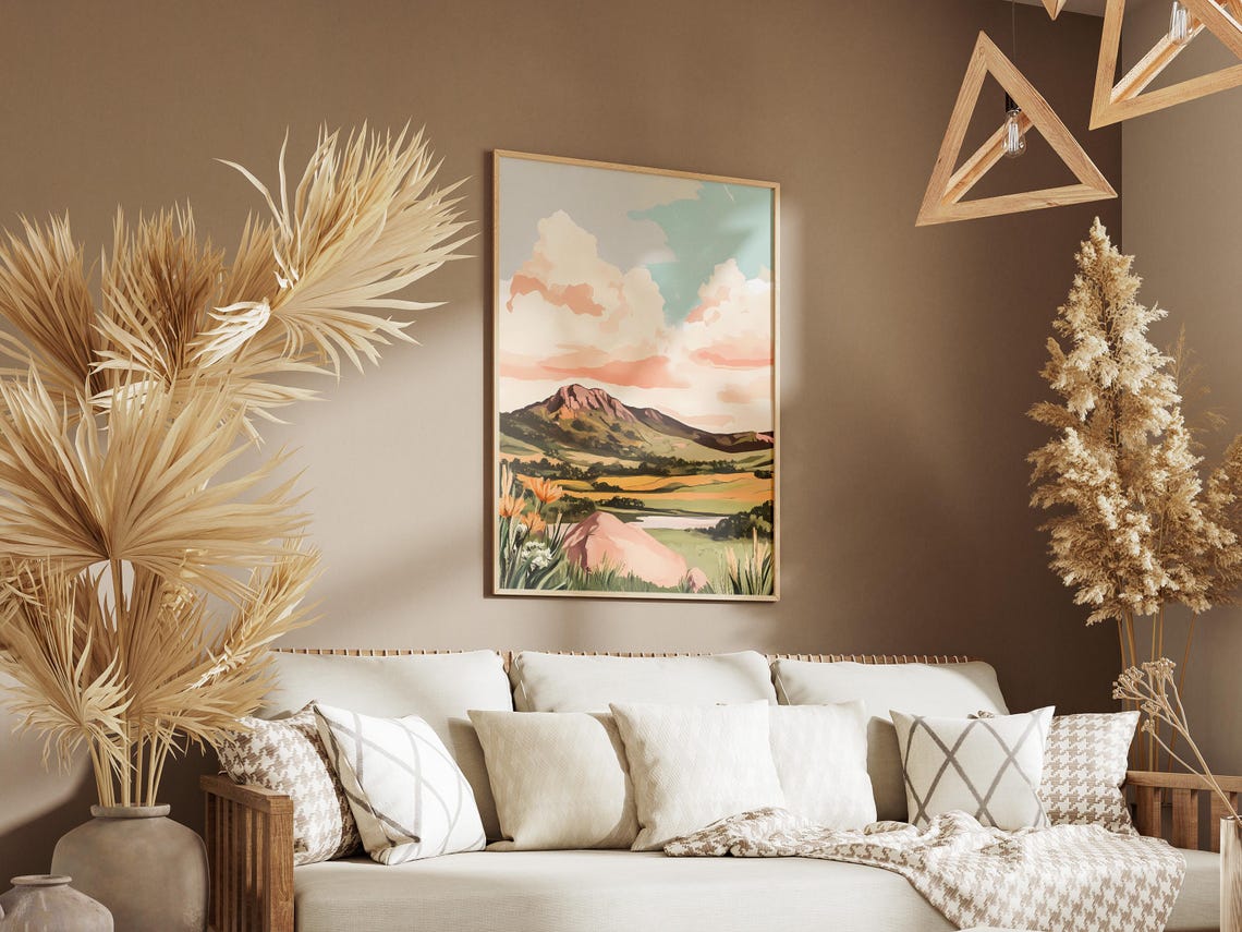 Spring Sunset Mountain Valley Lake Golden Clouds Nature Poster - Image 3