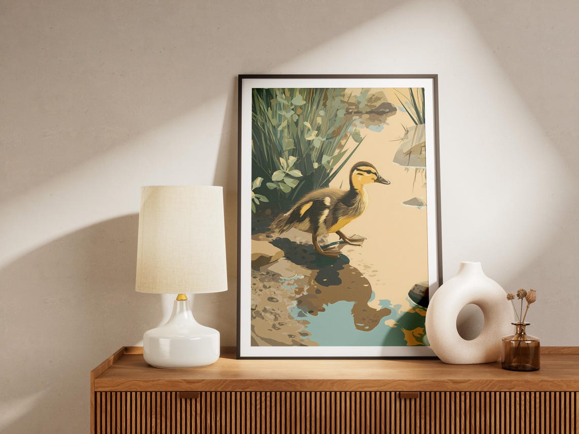 Duckling Waddling by Pond Edge Reeds Vintage Nature Wildlife Poster - Image 4