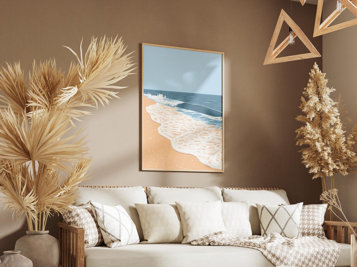 Gentle Ocean Wave Washing on Sandy Beach Minimalist Coastal Poster - Image 3