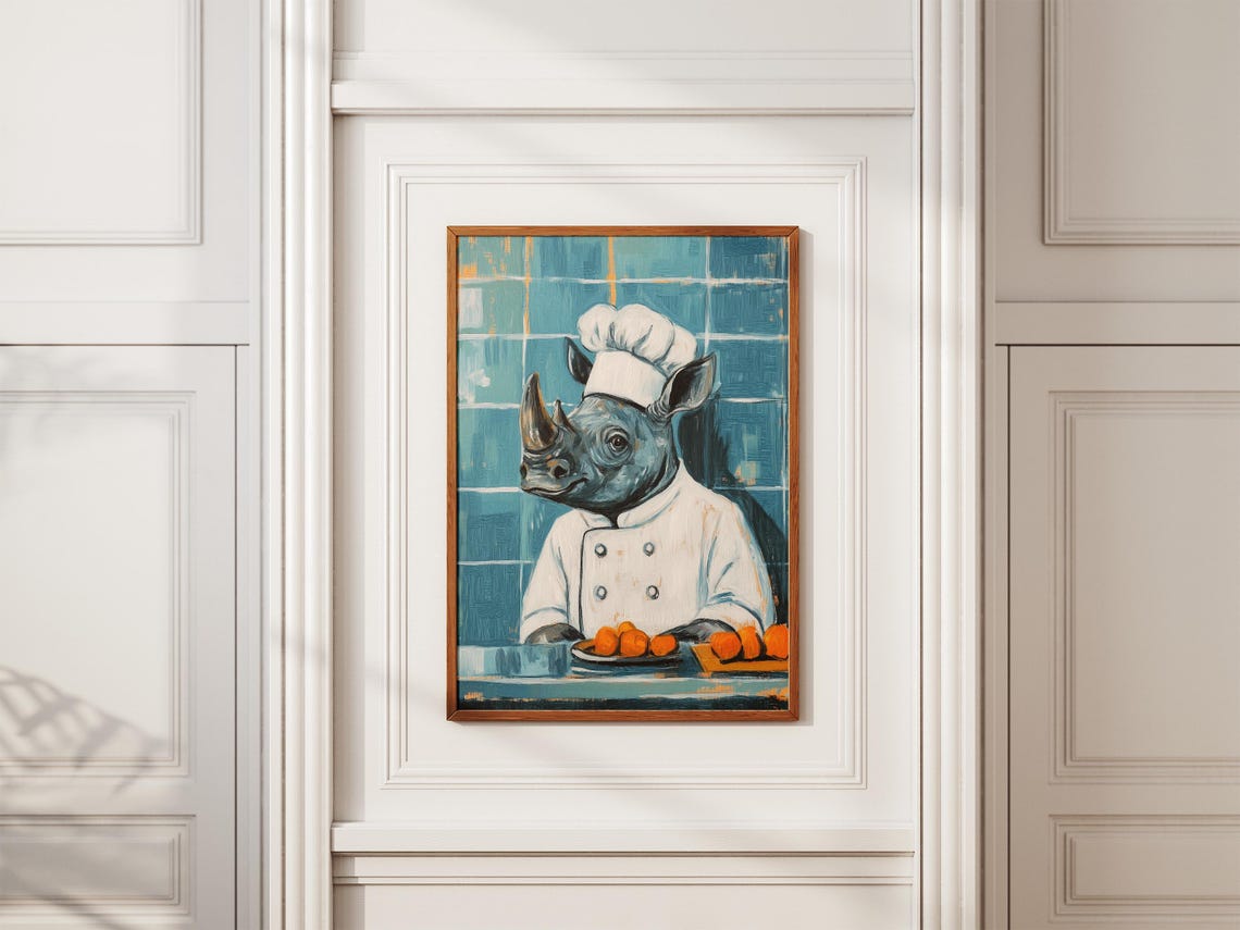 Rhino Chef Print Kitchen Wall Art Funny Animal Poster Culinary Whimsical Decor Gift Quirky - Image 2