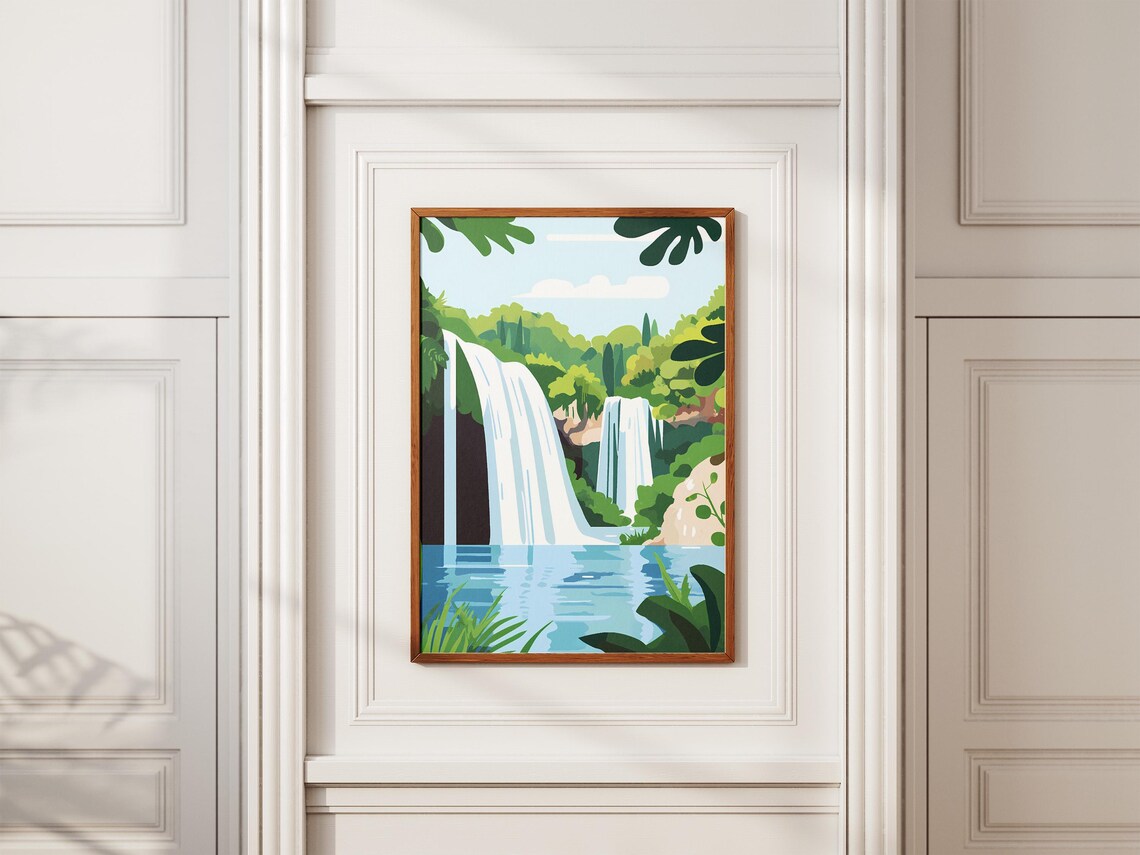 Plitvice Lakes Croatia Twin Waterfalls Lush Green Forest Travel Poster - Image 2
