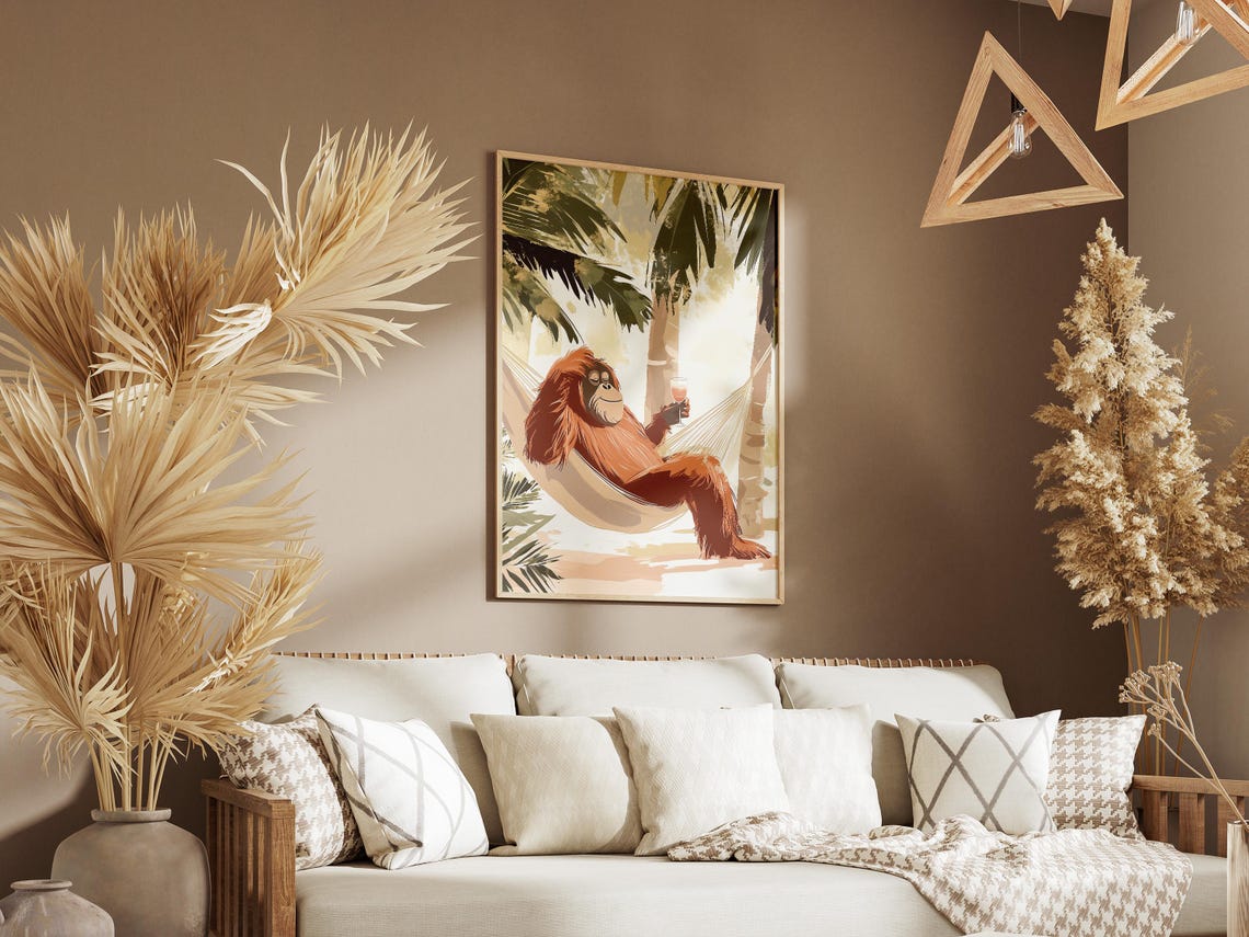 Orangutan Lounging In Hammock With Cocktail Under Palm Trees Poster - Image 3