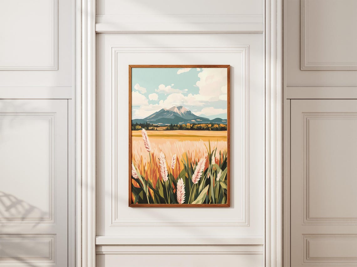 Golden Wheat Field Stalks With a Distant Grey Mountain Poster - Image 2