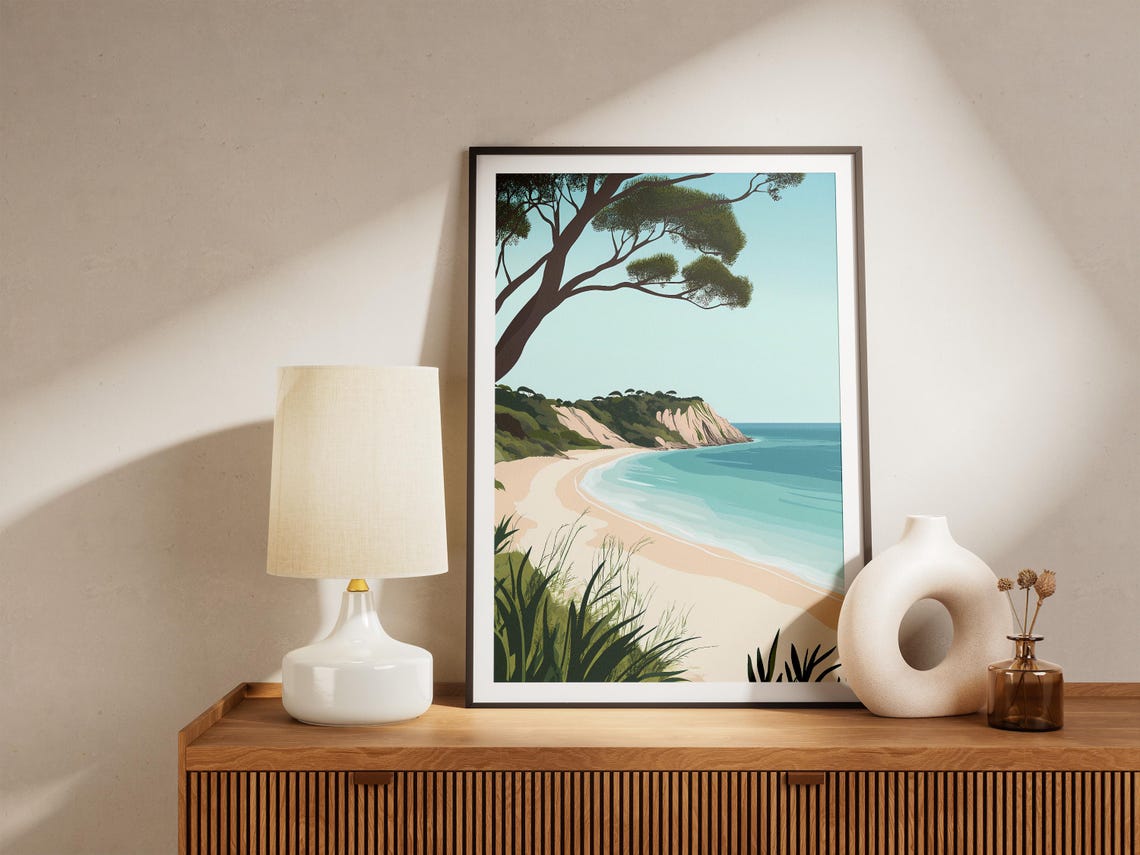 Fraser Island Curved Sandy Beach Leaning Gum Tree Bay Poster - Image 5