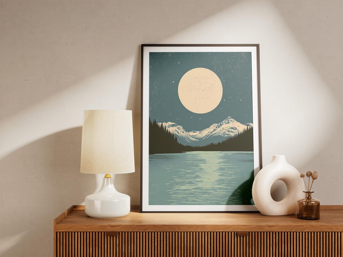 Lake Clark National Park Moon Over Lake And Snowy Peaks Poster - Image 4
