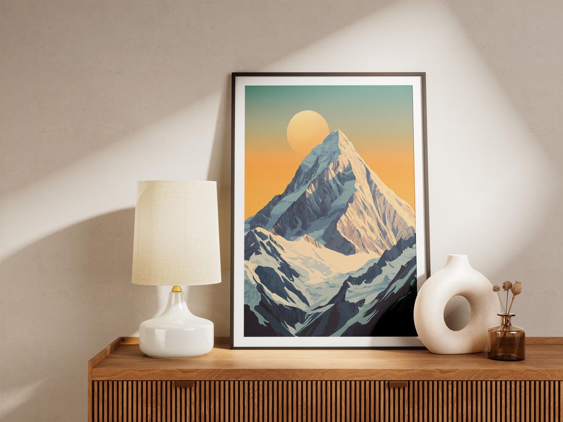 K2 Mountain Pakistan Snowy Pyramid Peak Golden Sun Art Poster - Image 5