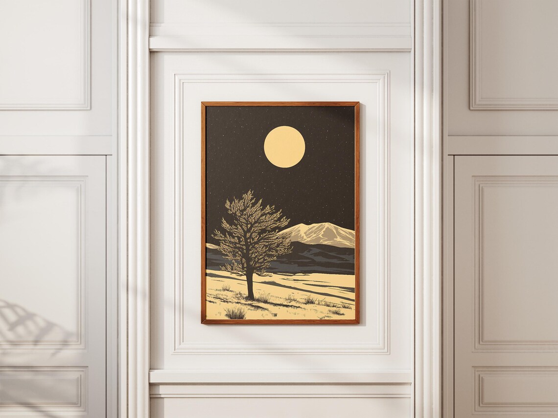 Great Basin National Park Nevada Lone Windswept Tree Moonlit Night Poster - Image 2