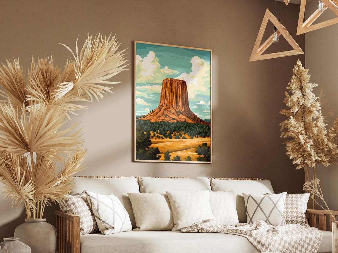 Devils Tower Wyoming Orange Butte Golden Prairie Landscape Poster - Image 3