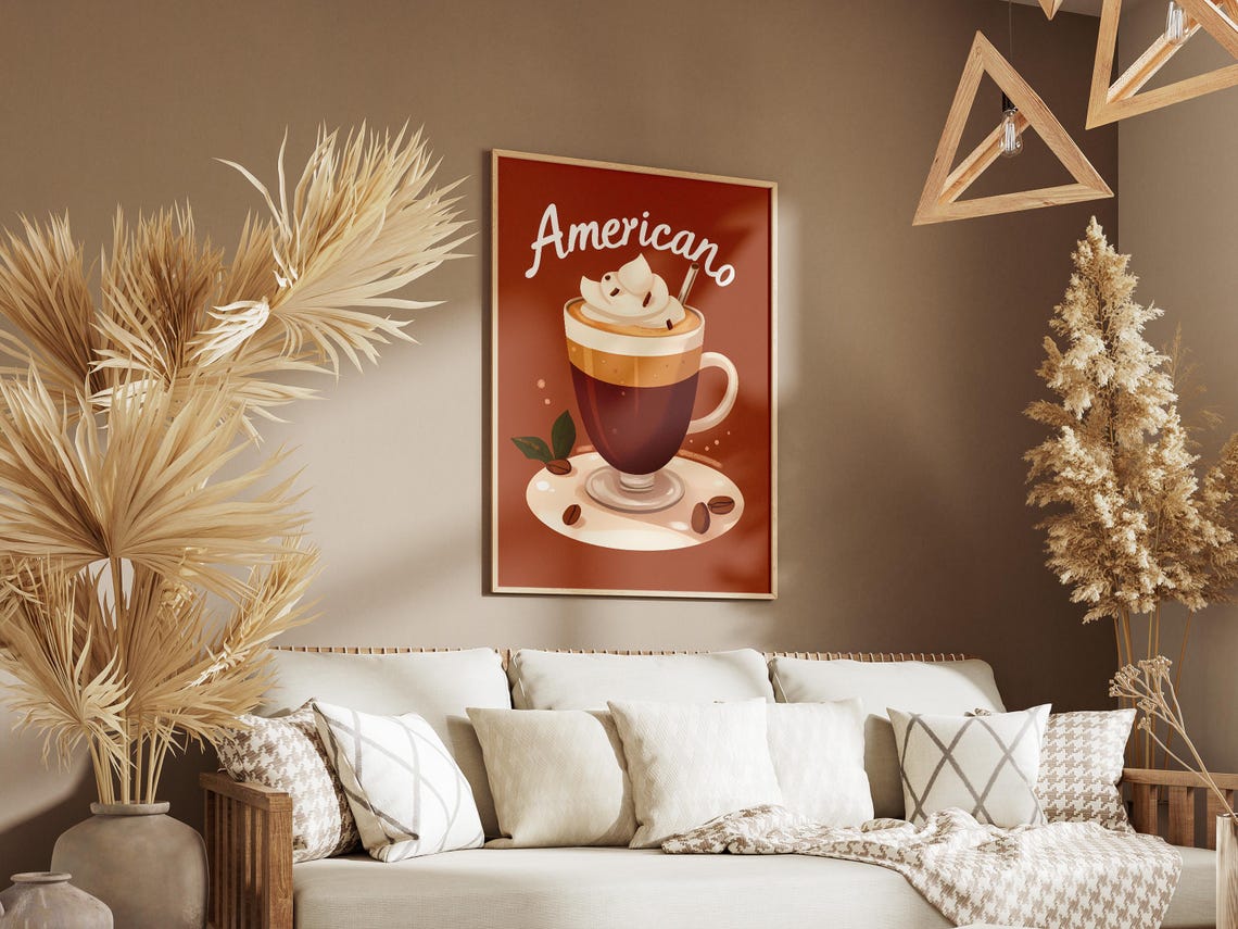 Americano Coffee With Whipped Cream On Orange Cafe Art Poster - Image 3