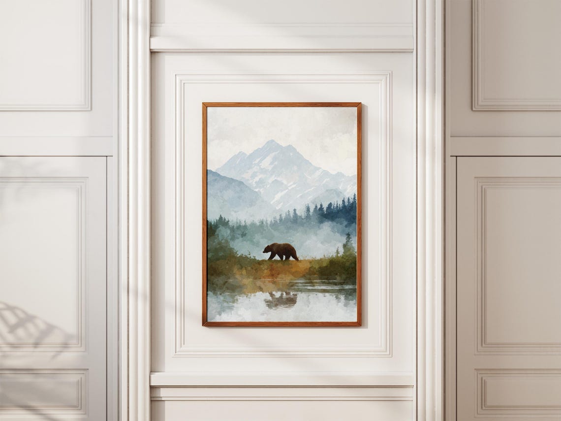 Katmai National Park Brown Bear Misty Lake Alaska Art Poster - Image 2