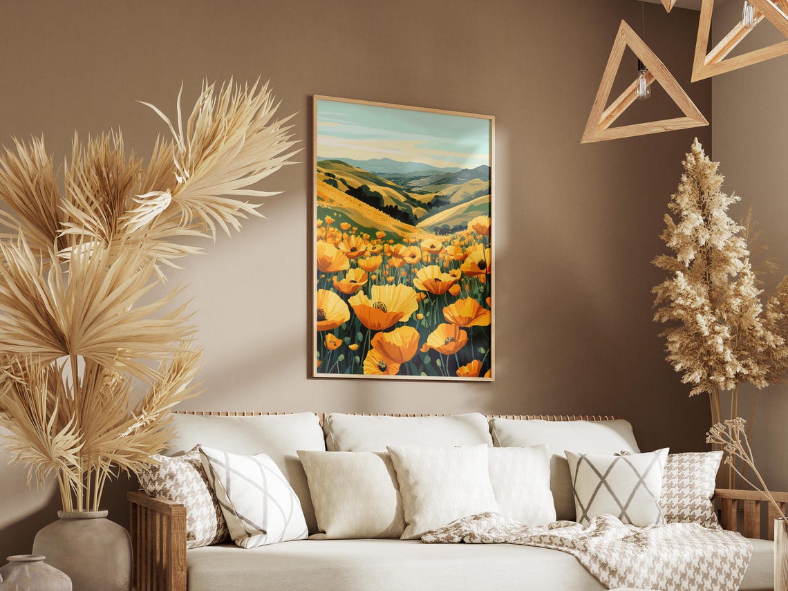Golden California Poppy Hillside Bloom Spring Meadow Art Poster - Image 3