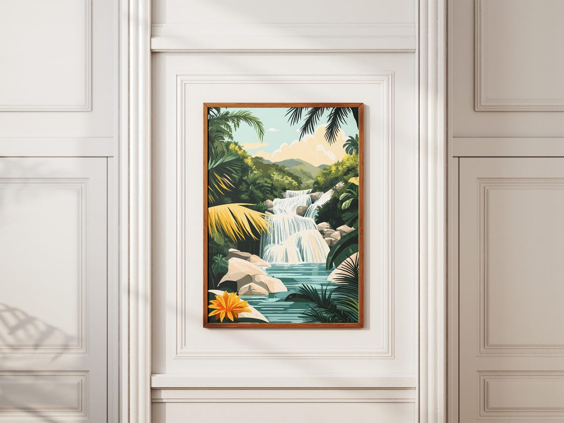 Tropical Waterfall Cascade in Jamaica Dunn's River Falls Poster - Image 2