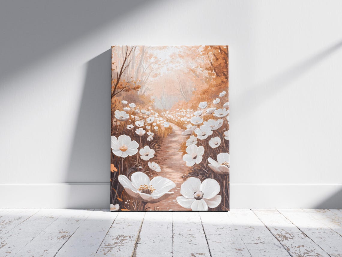 White Anemone Flower Path Golden Woodland Whimsical Art Poster - Image 2