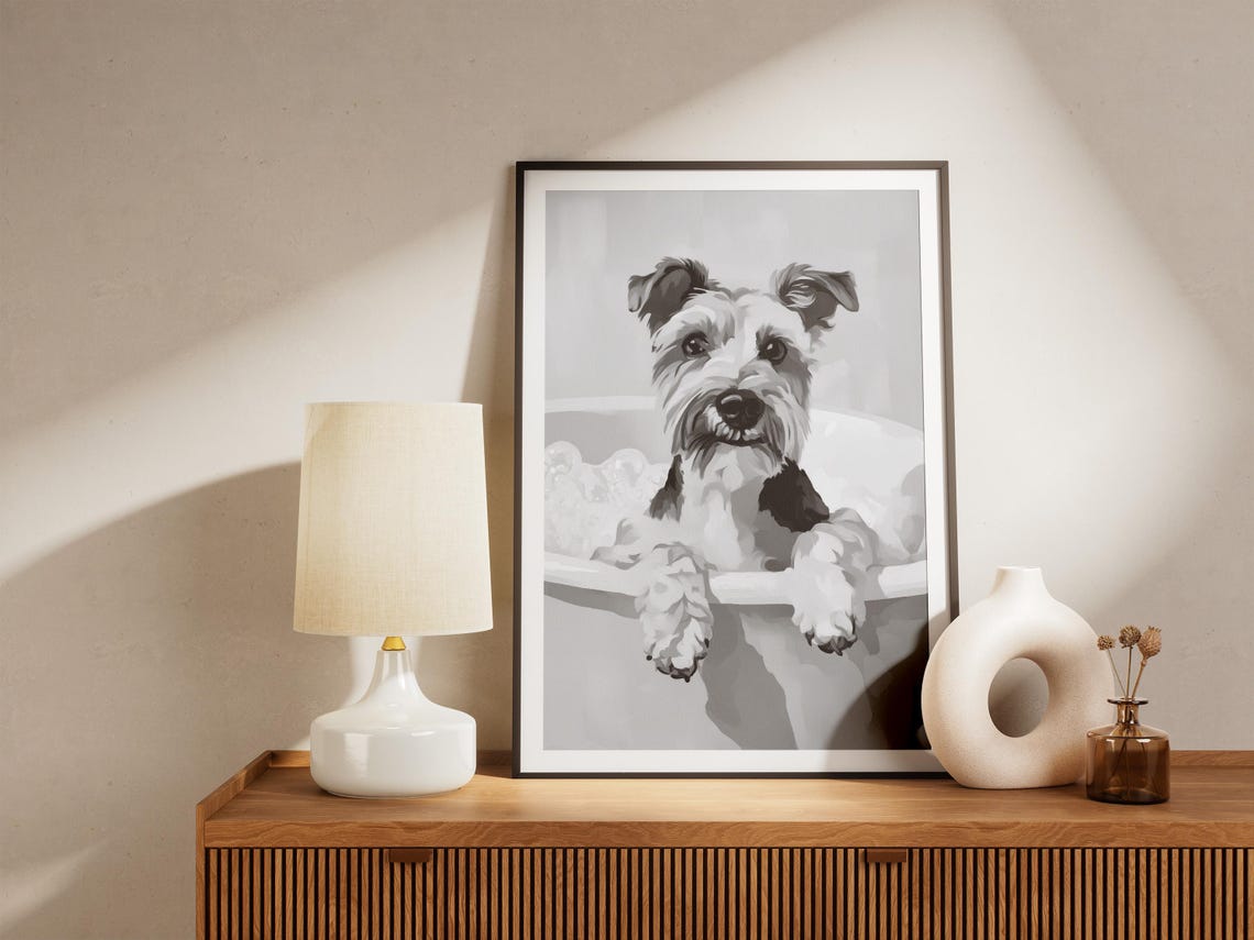 Miniature Schnauzer in Bathtub Black and White Cute Dog Decor Poster - Image 4
