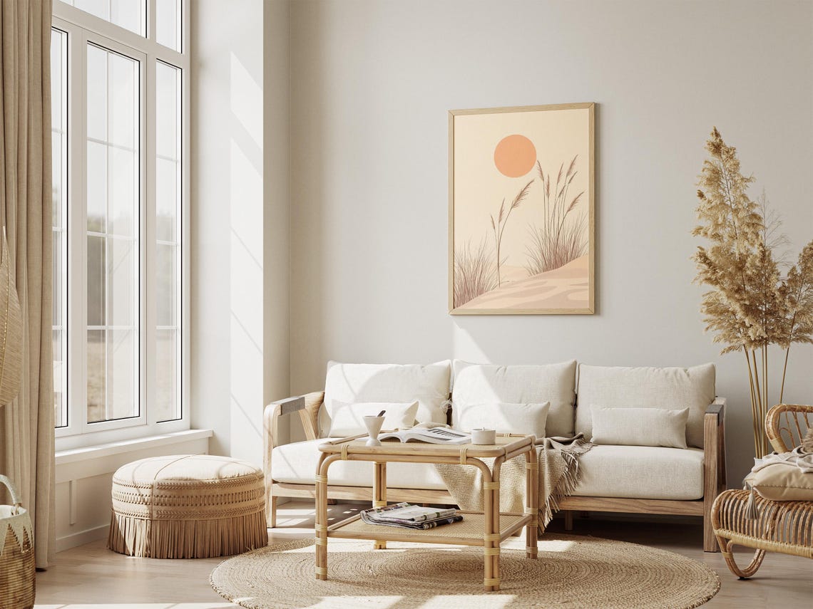 Beige Desert Dune Grass Under a Soft Rising Sun Minimalist Poster - Image 4