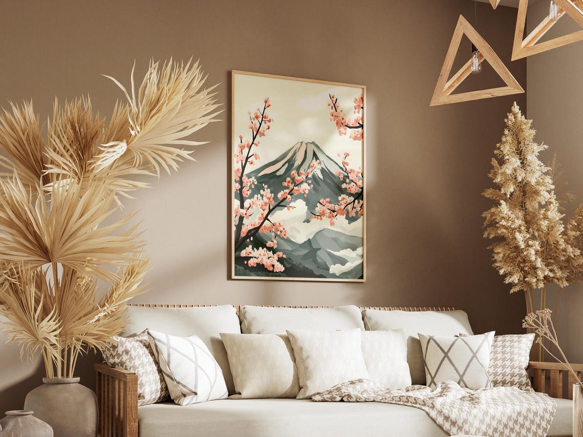 Mount Fuji Cherry Blossom Japanese Spring Landscape Zen Art Poster - Image 3