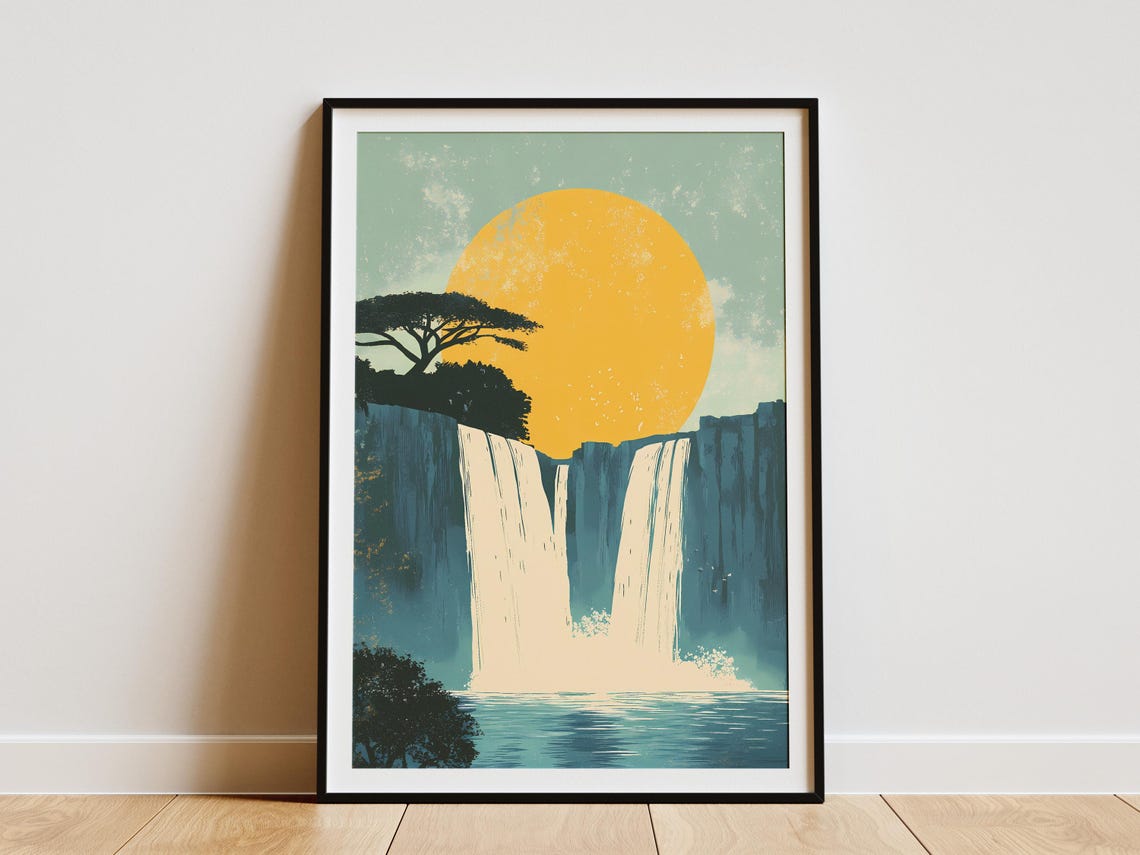 Blue Nile Falls Ethiopia Twin Waterfall Sunset Travel Poster