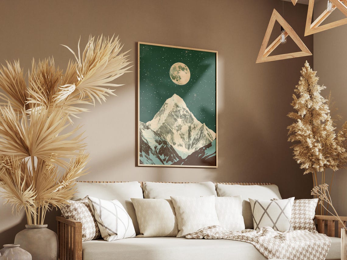 Sagarmatha National Park Moon Over Snowy Everest Peak Night Poster - Image 3