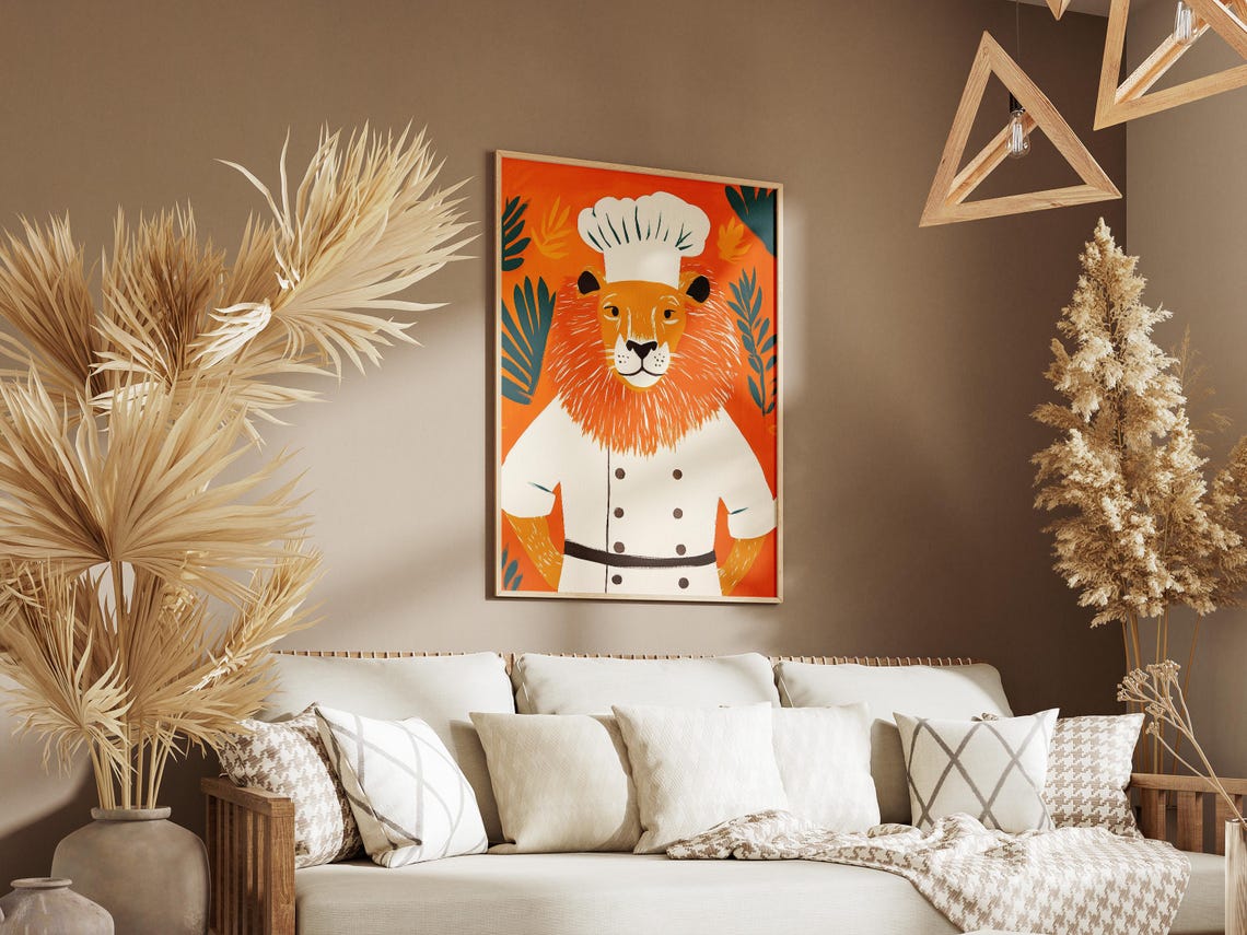 Lion Chef Art Print Funny Animal Poster Kitchen Quirky Wall Decor Whimsical Illustration Lover - Image 3