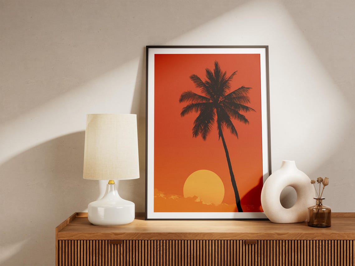 Palm Tree Silhouette Big Sun Red Orange Minimalist Art Poster - Image 4