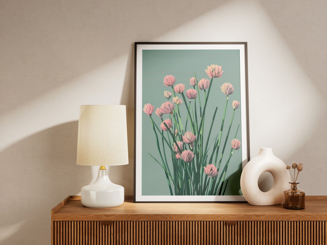Pink Blossom Flowers Sage Green Minimalist Floral Art Poster - Image 2