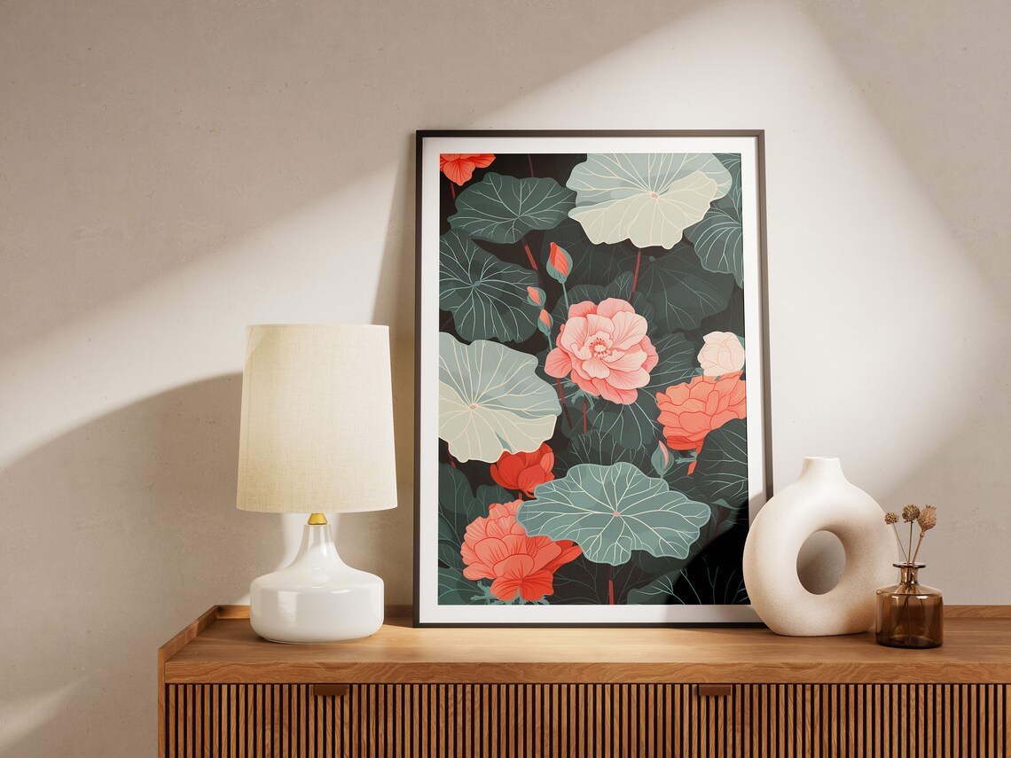 Bohemian Floral Dark Moody Blush Coral Blooms Botanical Wall Art - Image 2
