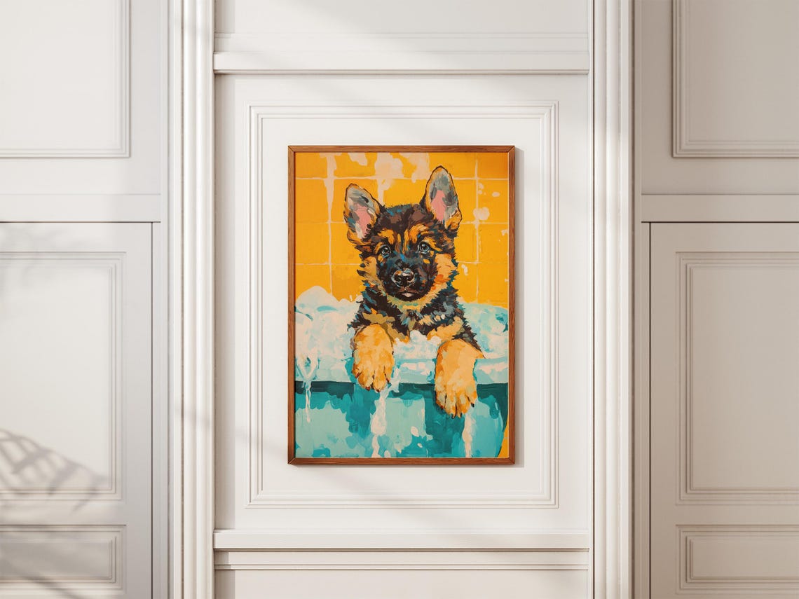 German Shepherd Puppy Bubble Bath Colorful Pop Art Dog Poster - Image 2