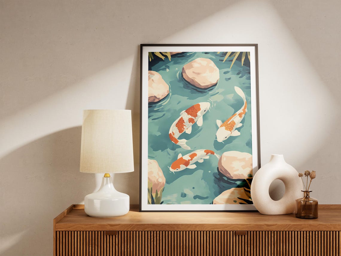 Koi Fish Pond Turquoise Water Top Down Japanese Style Art Poster - Image 5