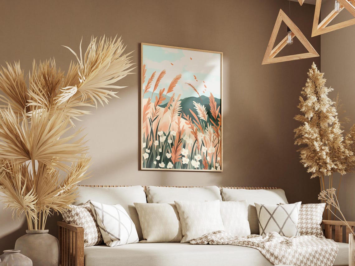 Autumn Meadow Grasses and Wildflowers with Green Mountains Poster - Image 3