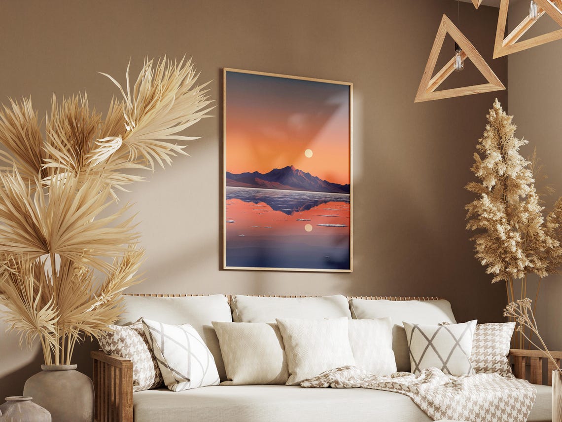 Salt Flat Sunset with Mirror Reflection of Mountains Poster Scenic - Image 3