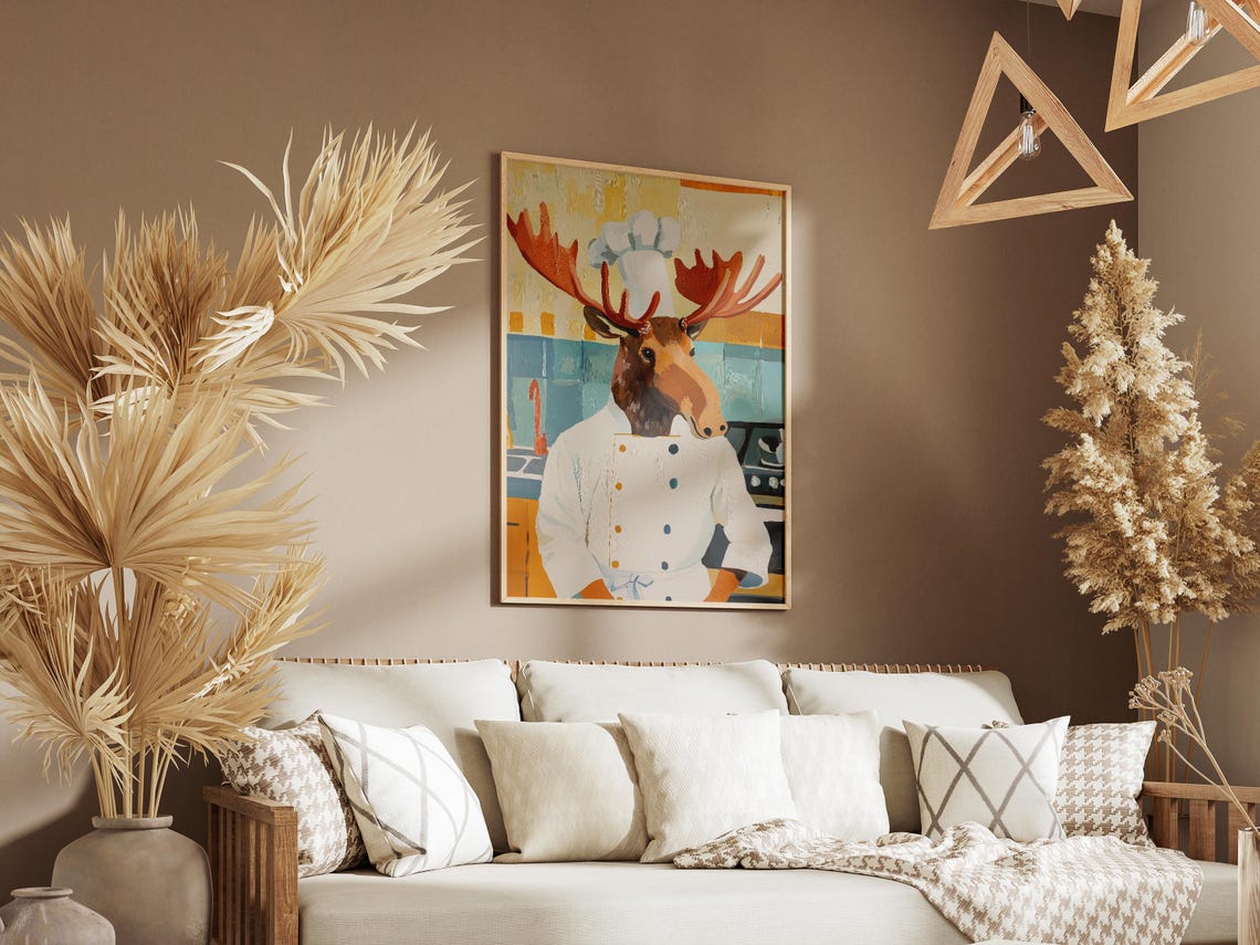 Moose Chef Art Print Kitchen Wall Funny Animal Whimsical Decor Quirky Poster - Image 3